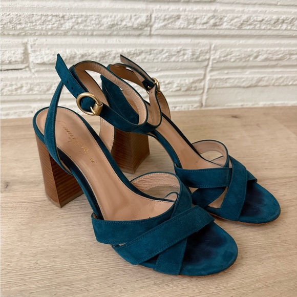 Gianvito Rossi Shoes - Gianvito Rossi Frida Suede block heeled Sandals ankle strap teal Italy size 38
